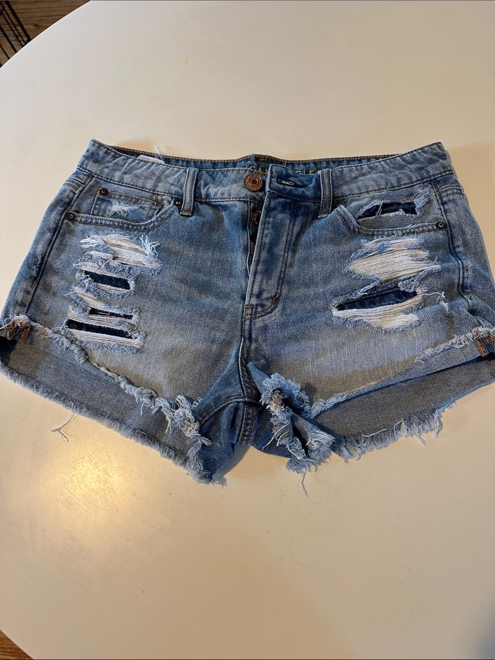 American Eagle Outfitters Light Blue Distressed Denim Shorts